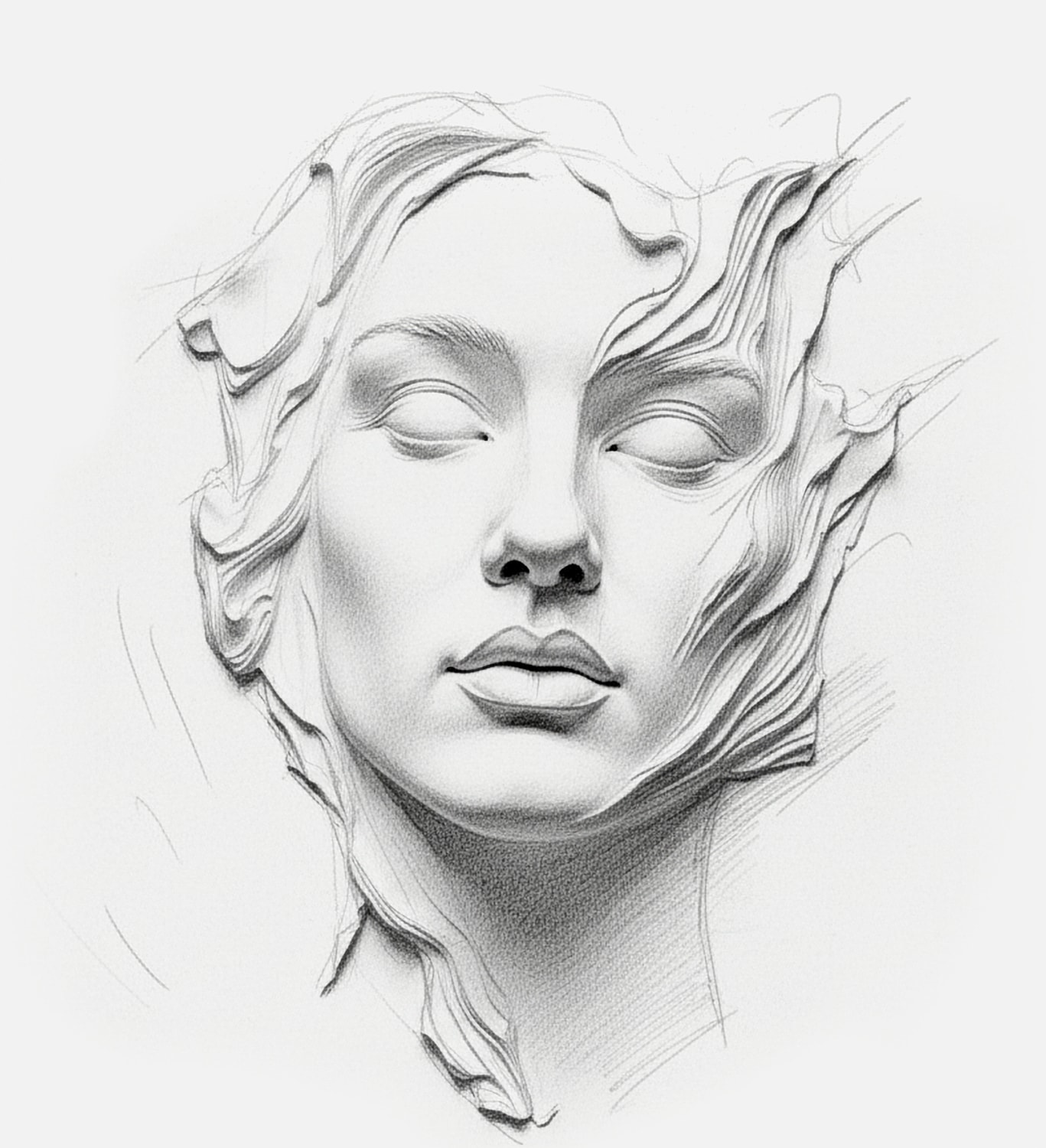Artistic sketch of a serene female face.