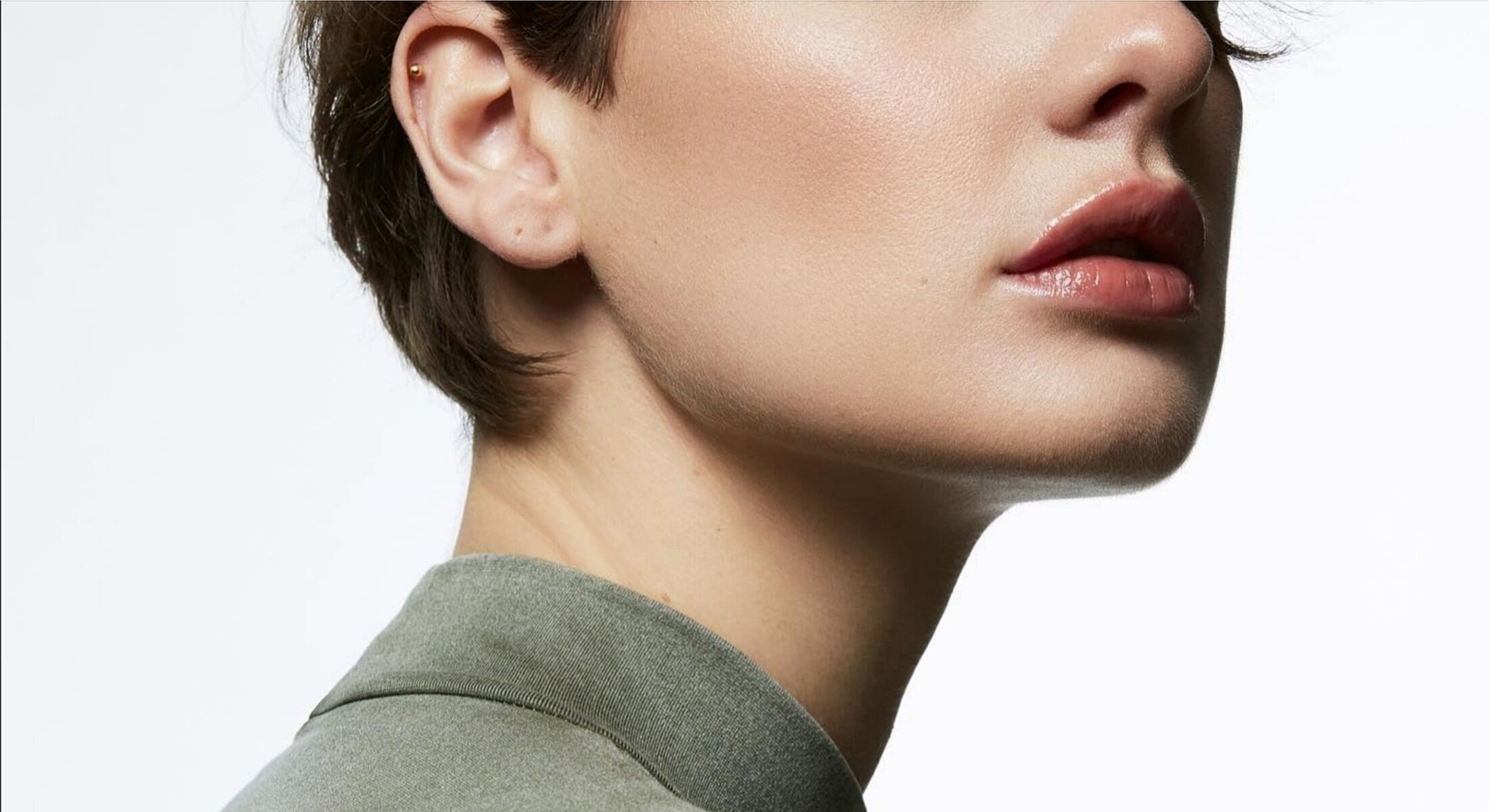 Close-up of a woman's face and neck.